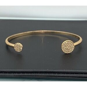 Stella And Dot Gold Tone Pave Disc Cuff Bracelet Signed